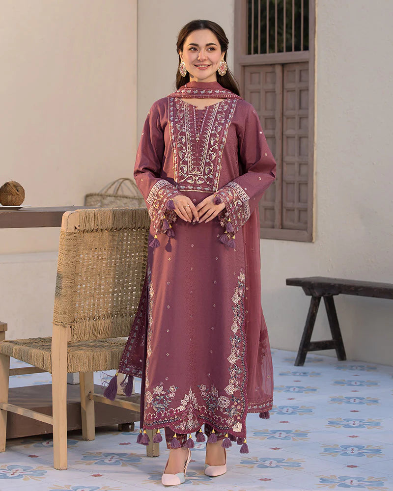 WInter-3PC DHANAK SEQUENCE EMBROIDERED SHIRT WITH CHIFFON EMBROIDERED DUPATTA AND TROUSER-4087