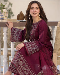 SUMMER-3PC LAWN EMBROIDERED SHIRT WITH ORGANZA EMBROIDERED DUPATTA AND EMB TROUSER-4532