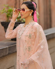 SUMMER-3PC LAWN CHIKAN EMBROIDERED SHIRT WITH KHADDI NET EMB DUPATTA AND TROUSER-4718