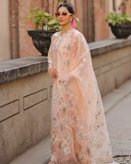 SUMMER-3PC LAWN CHIKAN EMBROIDERED SHIRT WITH KHADDI NET EMB DUPATTA AND TROUSER-4718