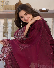 SUMMER-3PC LAWN EMBROIDERED SHIRT WITH ORGANZA EMBROIDERED DUPATTA AND EMB TROUSER-4532