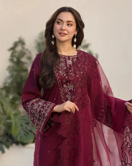 SUMMER-3PC LAWN EMBROIDERED SHIRT WITH ORGANZA EMBROIDERED DUPATTA AND EMB TROUSER-4532