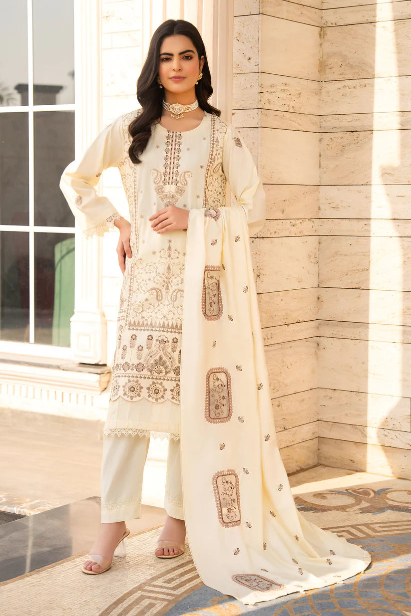 WINTER-3PC DHANAK EMBROIDERED SHIRT WITH DHANAK HEAVY CUTWORK EMBROIDERED SHAWL -1523