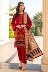 WINTER-3PC DHANAK CUTWORK EMBROIDERED SHIRT WITH HEAVY CUTWORK EMBROIDERED JACQUARD WOOL SHAWL -1524