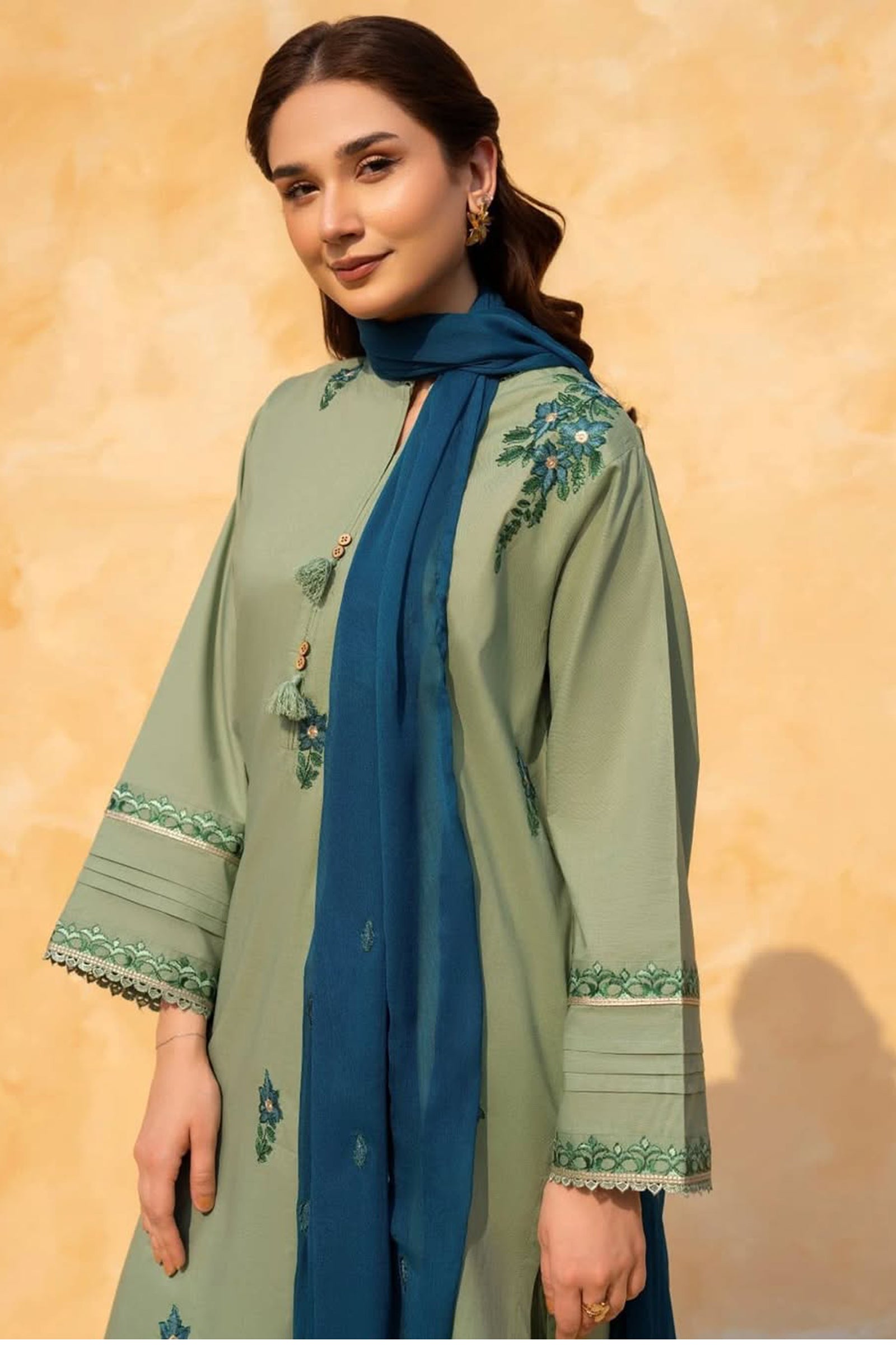 SUMMER-3PC LAWN EMBROIDERED SHIRT WITH CHIFFON EMBROIDERED DUPATTA AND TROUSER-