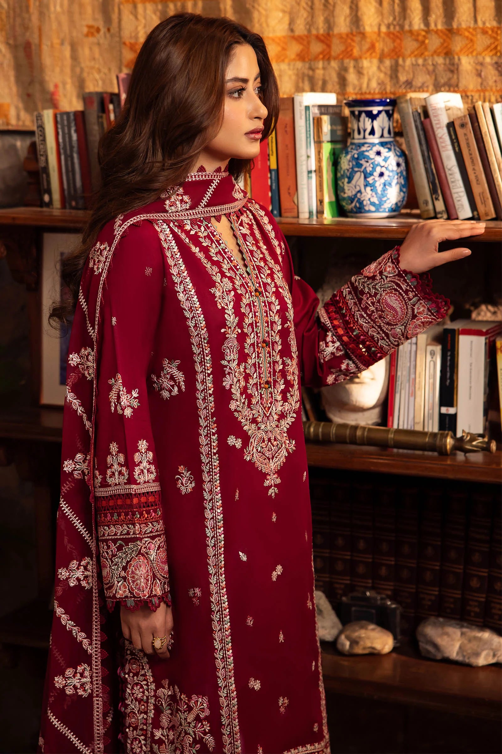 Winter- 3PC DHANAK EMBROIDERED SHIRT WITH BAMBER CHIFFON EMBROIDRED DUPATTA-4067