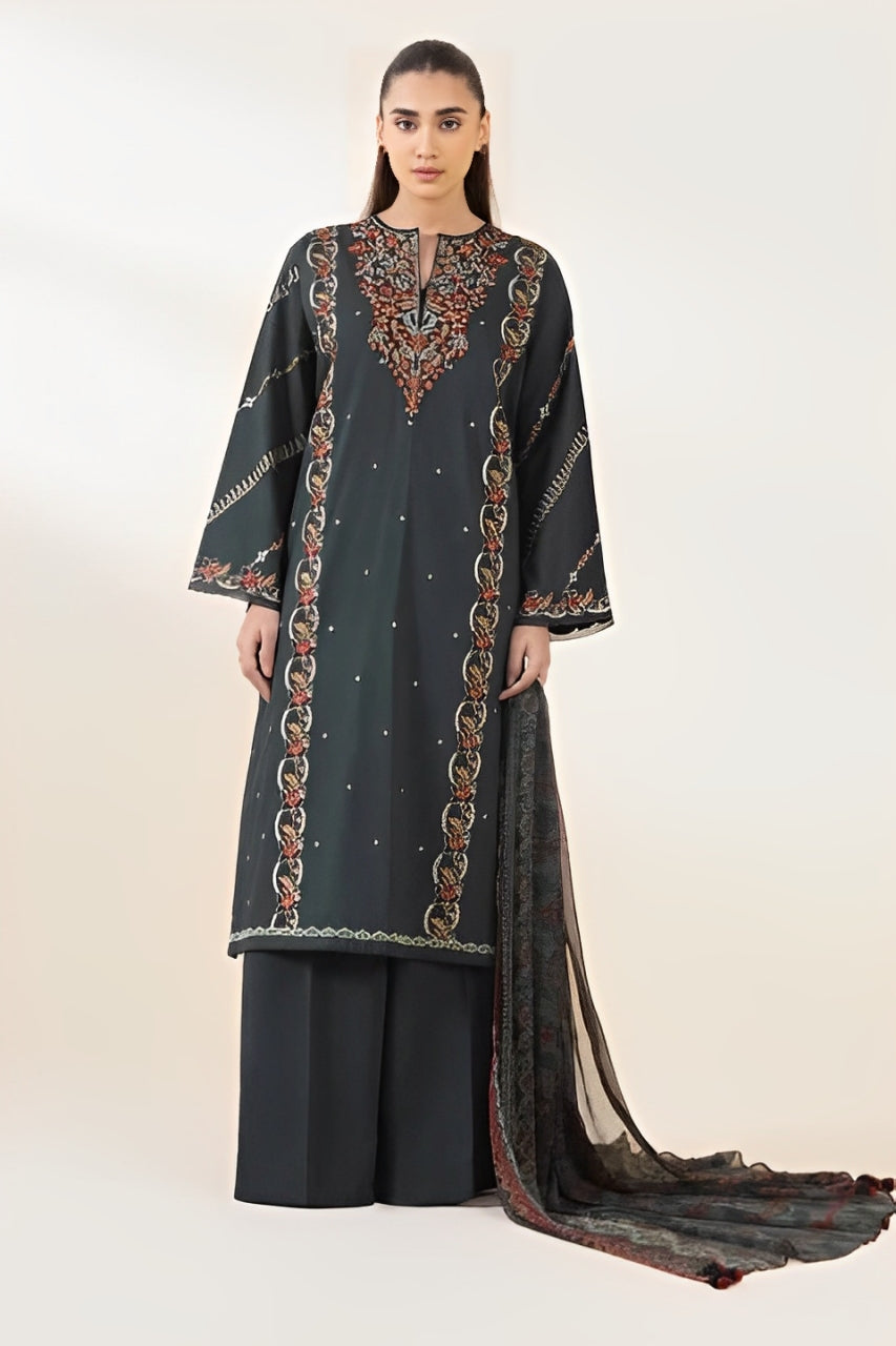 SUMMER-3PC LAWN EMBROIDERED SHIRT WITH MONARK PRINT DUAPATTA AND TROUSER-3651