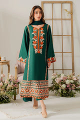 WINTER-3PC DHANAK EMBROIDERED SHIRT WITH BAMBER CHIFFON DUPATTA & TROUSER-4248
