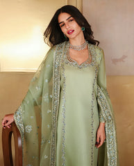 WINTER-3PC-RAW SILK HAND EMB EMBELLISHED SHIRT WITH SOFT SILK EMB DUPATTA AND RAW SILK TROUSER-5152