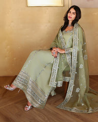 WINTER-3PC-RAW SILK HAND EMB EMBELLISHED SHIRT WITH SOFT SILK EMB DUPATTA AND RAW SILK TROUSER-5152