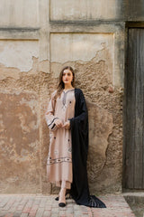 WINTER-3PC DHANAK EMBROIDERED SHIRT WITH DHANAK EMBROIDERED SHAWL AND TROUSER-4421