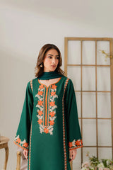 WINTER-3PC DHANAK EMBROIDERED SHIRT WITH BAMBER CHIFFON DUPATTA & TROUSER-4248