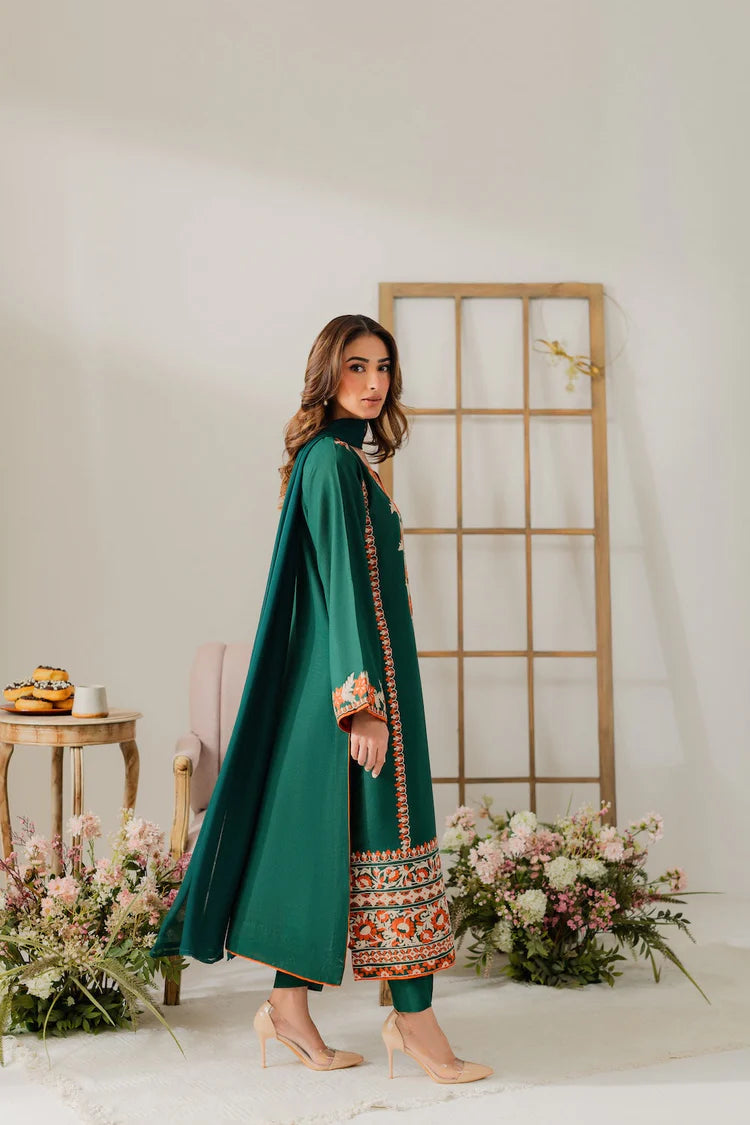 WINTER-3PC DHANAK EMBROIDERED SHIRT WITH BAMBER CHIFFON DUPATTA & TROUSER-4248