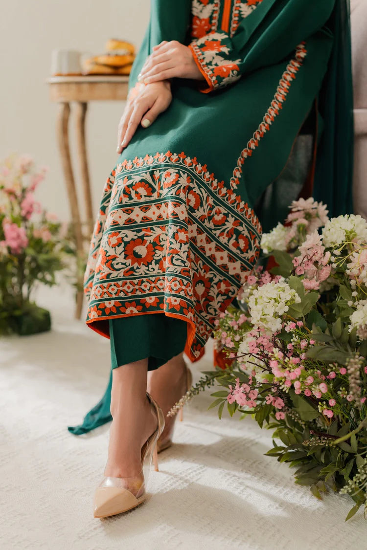 WINTER-3PC DHANAK EMBROIDERED SHIRT WITH BAMBER CHIFFON DUPATTA & TROUSER-4248
