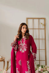 WINTER-3PC DHANAK EMBROIDERED SHIRT WITH DHANAK SHAWL AND TROUSER-4296