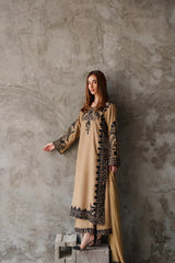 WINTER-3PC DHANAK EMBROIDERED SHIRT WITH CHIFFON TYE&DYE DUPATTA AND TROUSER-5287