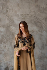 WINTER-3PC DHANAK EMBROIDERED SHIRT WITH CHIFFON TYE&DYE DUPATTA AND TROUSER-5287