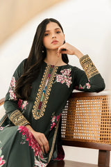 WINTER-3PC-SHAMOZE SILK PRINTED EMB SHIRT WITH SILK PRINTED DUPATTA AND SILK TROUSER-9013