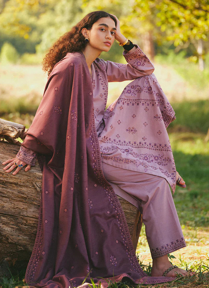 WINTER-3PC DHANAK EMBROIDERED SHIRT WITH DHANAK EMBROIDERED SHAWL AND TROUSER-BIC-4038