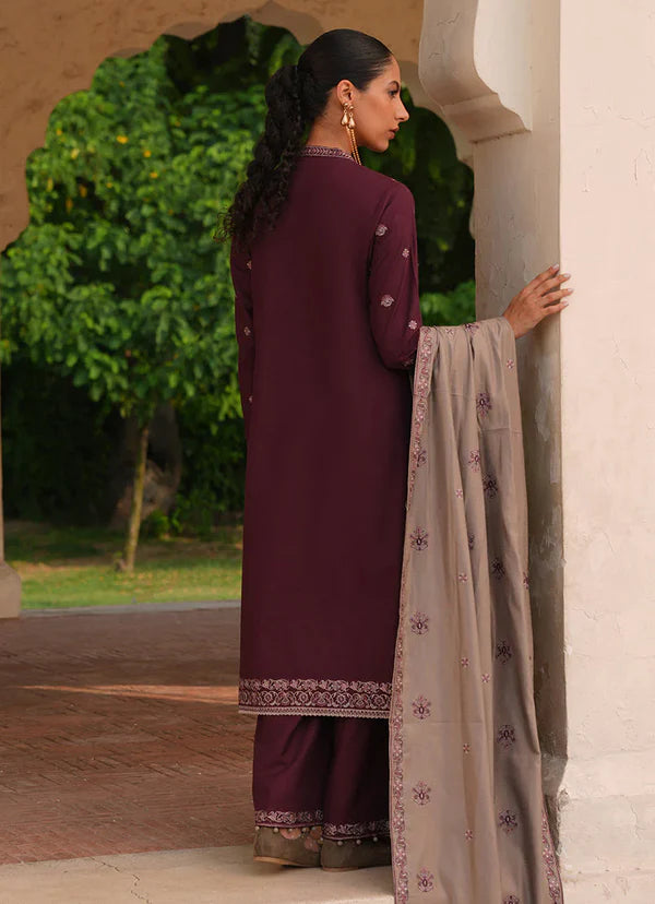 WINTER-3PC DHANAK EMBROIDERED SHIRT WITH COUTRAI PRINTED SHAWL AND TROUSER-4127