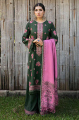 WINTER-3PC KHADDAR EMBROIDERD SHIRT WITH COUTRAI PRINTED SHAWL AND EMB TROUSER-4144