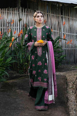 WINTER-3PC KHADDAR EMBROIDERD SHIRT WITH COUTRAI PRINTED SHAWL AND EMB TROUSER-4144