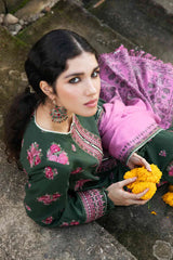 WINTER-3PC KHADDAR EMBROIDERD SHIRT WITH COUTRAI PRINTED SHAWL AND EMB TROUSER-4144
