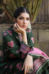 WINTER-3PC KHADDAR EMBROIDERD SHIRT WITH COUTRAI PRINTED SHAWL AND EMB TROUSER-4144