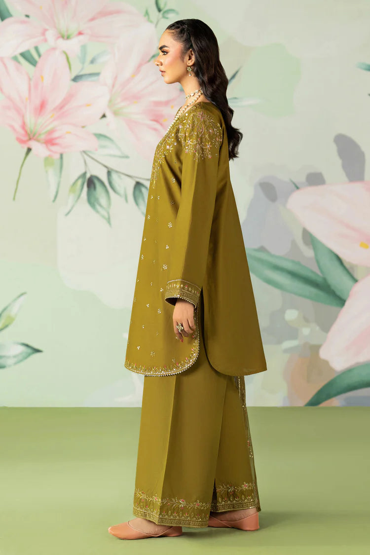 WINTER-3PC DHANAK SEQUIN EMBROIDERED SHIRT WITH COTTON NET EMBROIDERED DUPATTA AND TROUSER-4194
