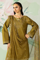 WINTER-3PC DHANAK SEQUIN EMBROIDERED SHIRT WITH COTTON NET EMBROIDERED DUPATTA AND TROUSER-4194
