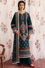 SUMMER-3PC LAWN LASERWORK EMBROIDERED SHIRT WITH KHAADI NET EMBROIDERED DUPATTA AND TROUSER-4689