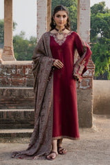 WINTER-3PC DHANAK EMBROIDERED SHIRT WITH COURTRAI PRINTED SHAWL & TROUSER-4363