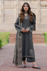 WINTER-3PC DHANAK EMBROIDERED SHIRT WITH COURTRAI PRINTED SHAWL & TROUSER-4359