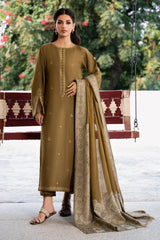 IZEL-3PC DHANAK EMBROIDERED SHIRT WITH COURTRAI PRINTED SHAWL & TROUSER-4376