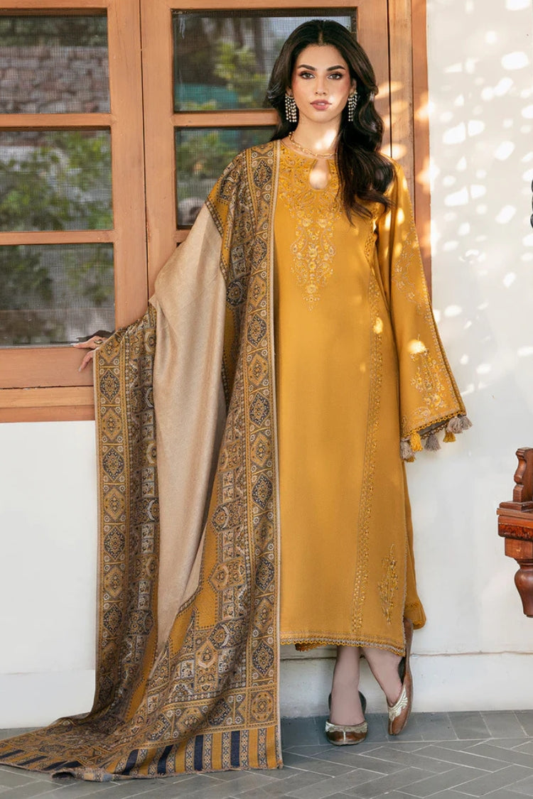 WINTER-3PC DHANAK EMBROIDERED SHIRT WITH COURTRAI PRINTED SHAWL & TROUSER-4372