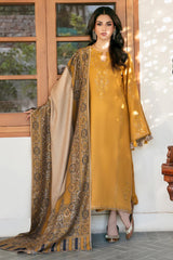 WINTER-3PC DHANAK EMBROIDERED SHIRT WITH COURTRAI PRINTED SHAWL & TROUSER-4372