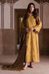 WINTER-3PC DHANAK EMBROIDERED SHIRT WITH COURTRAI PRINTED SHAWL & DHANAK TROUSER-4355