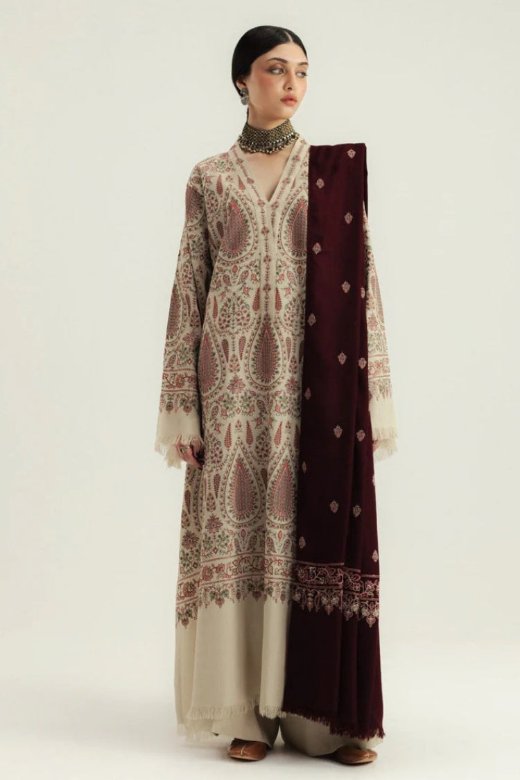 WINTER-3PC KHADDAR EMBROIDERED SHIRT WITH DHANAK EMBROIDERED SHAWL AND TROUSER-4396