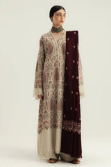 WINTER-3PC KHADDAR EMBROIDERED SHIRT WITH DHANAK EMBROIDERED SHAWL AND TROUSER-4396