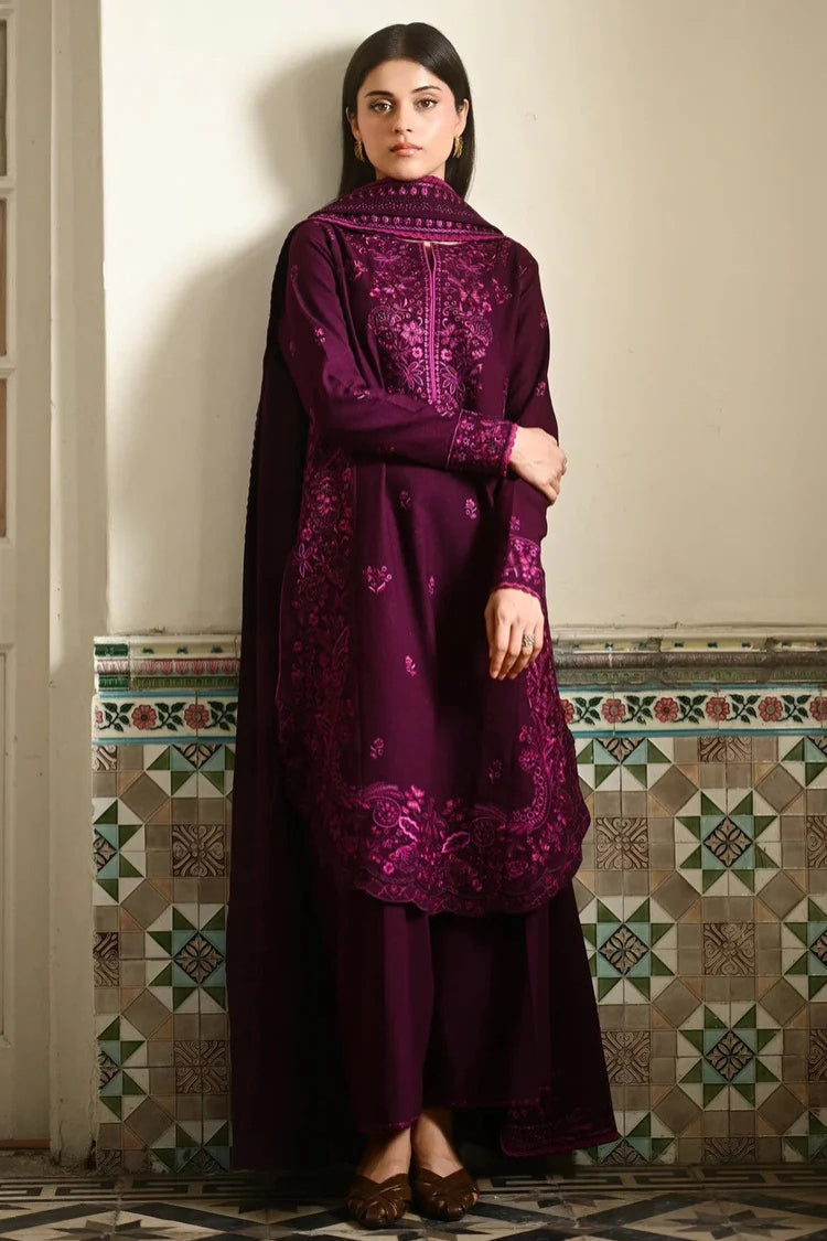 WINTER-3PC KARANDI EMBROIDERED SHIRT WITH KARANDI EMBROIDERED SHAWL AND TROUSER-4404