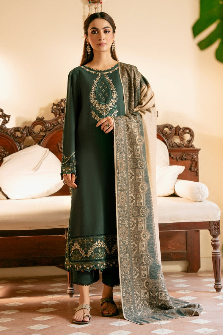 WINTER-3PC DHANAK EMBROIDERED SHIRT WITH COURTRAI WOOL PRINT SHAWL AND TROUSER-4394