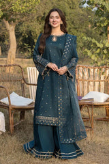 SUMMER-3PC LAWN EMBROIDERED SHIRT WITH ORGANZA EMBROIDERED DUPATTA AND TROUSER -