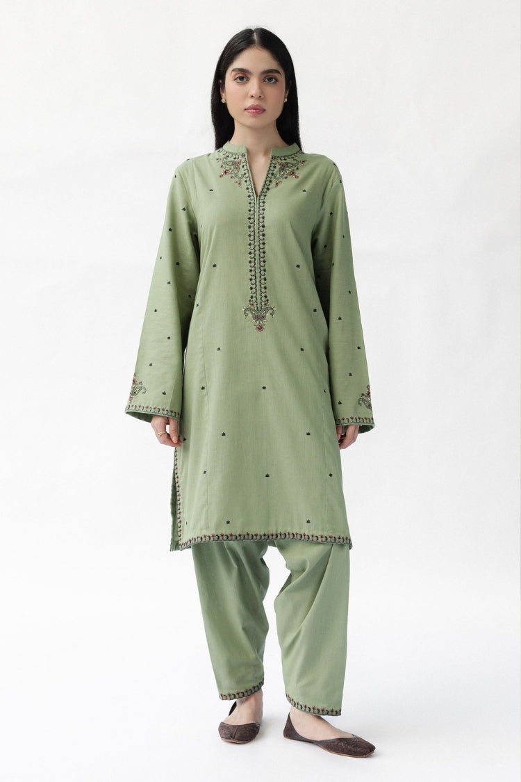 WINTER-2PC DHANAK EMBROIDERED SHIRT WITH EMBROIDERED TROUSER-15049