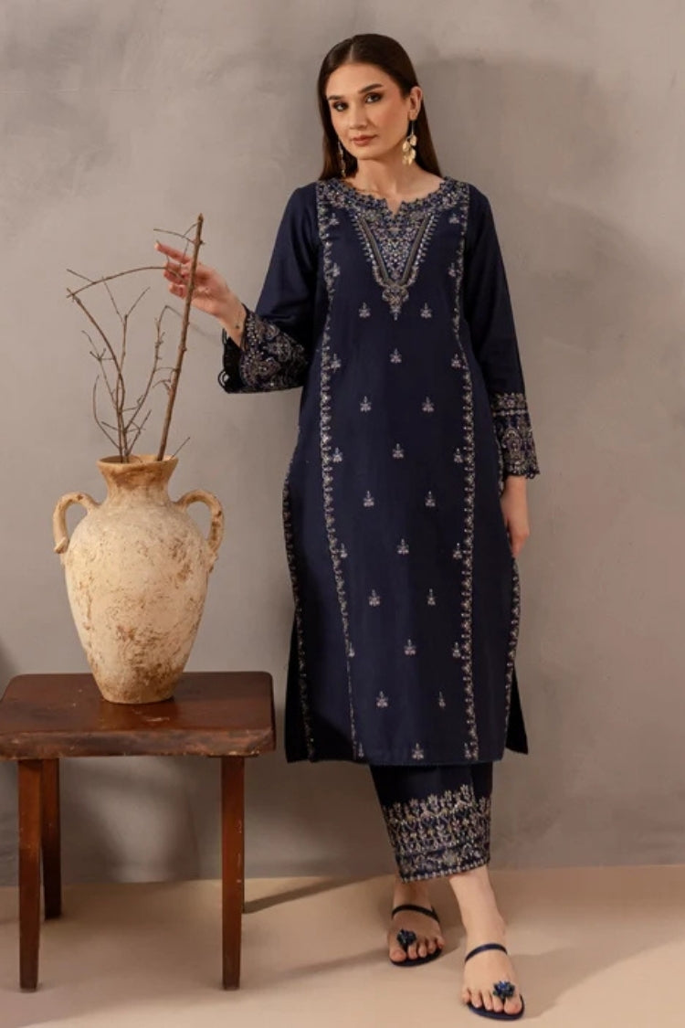 WINTER-2PC DHANAK EMBROIDERED SHIRT WITH EMBROIDERED TROUSER-15014