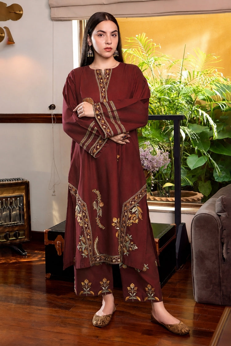WINTER-2PIECE DHANAK EMBROIDERED SHIRT WITH DHANAK EMB TROUSER-15090