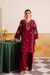 WINTER-2PC DHANAK EMBROIDERED SHIRT WITH EMBROIDERED TROUSER-15043