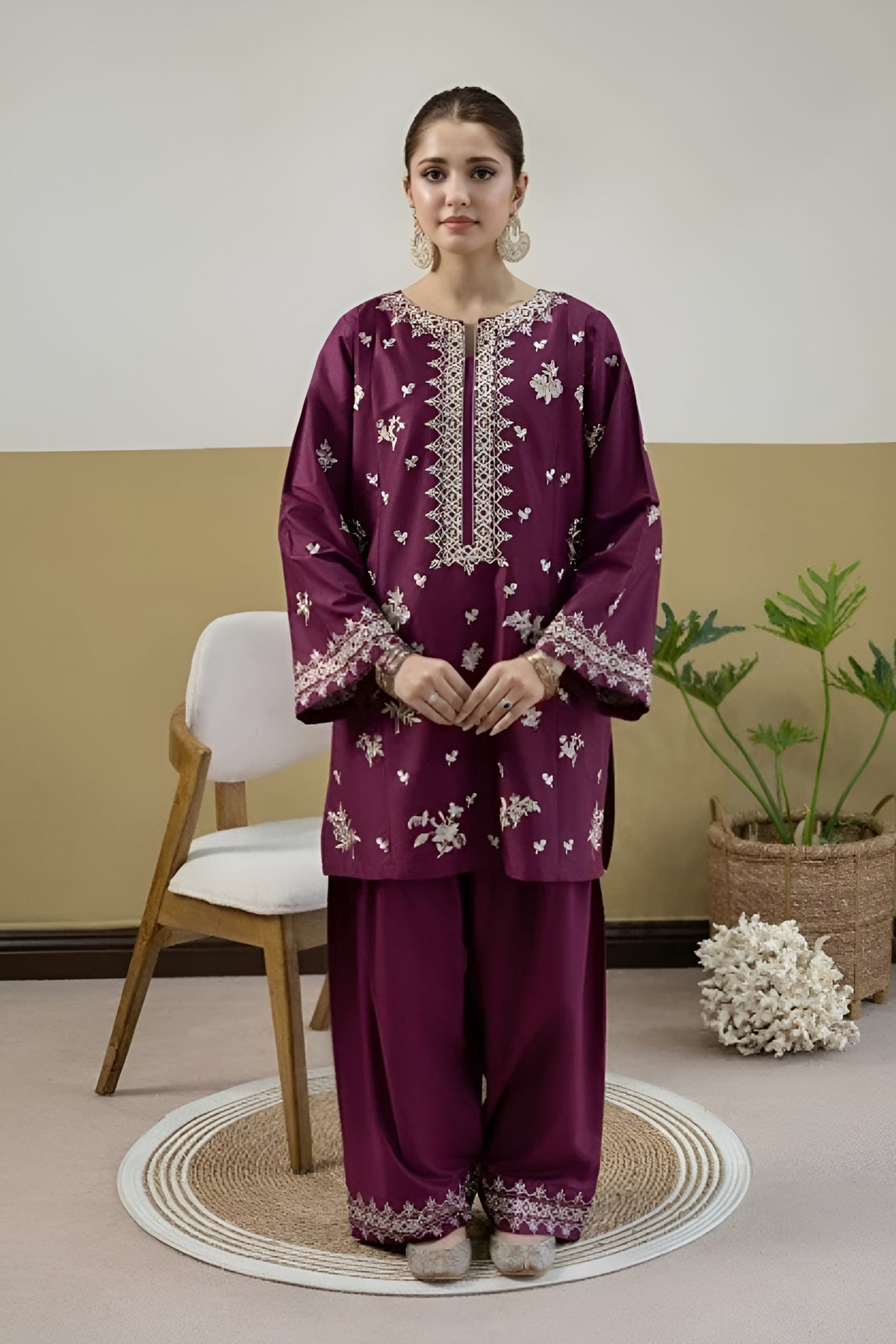 WINTER-2PIECE DHANAK EMBROIDERED SHIRT WITH DHANAK EMB TROUSER-15138