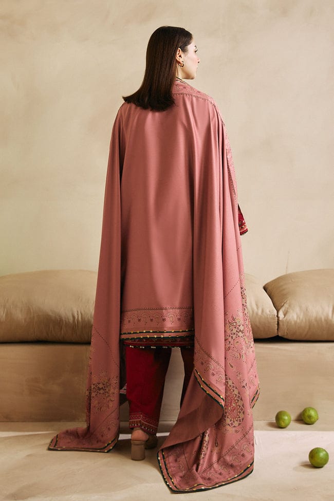 WINTER-3PC DHANAK EMBROIDERED SHIRT WITH CORTRAI WOOL PRINTED SHAWL AND EMB TROUSER-4042