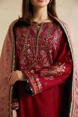 WINTER-3PC DHANAK EMBROIDERED SHIRT WITH DIGITAL WOOL PRINTED SHAWL AND EMB TROUSER-4042