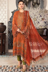 WINTER-3PC DHANAK EMBROIDERED SHIRT WITH CHIFFON EMBROIDERED DUPATTA & TROUSER-4077